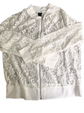 White Lace Bomber Jacket - Lightweight Women's Coat